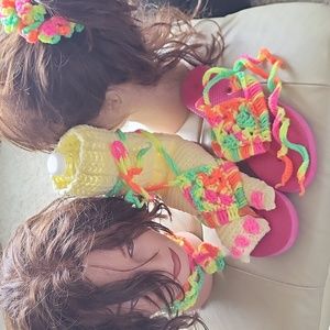 3 piece bundle, Flip flop shoe, scrunchie, chocker necklace handcrafted crochet